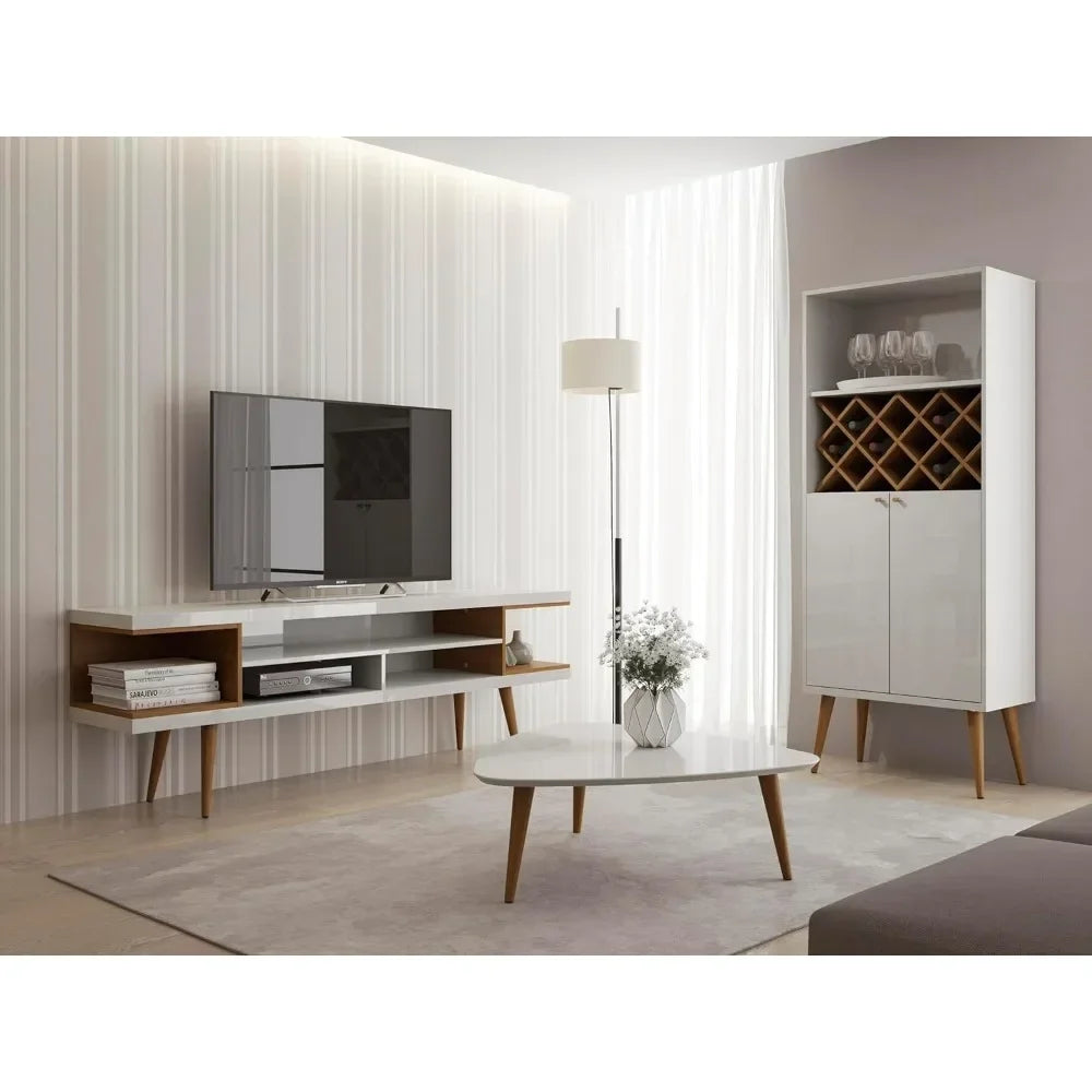 Fontaine Collection | Tapered-Leg Desert-Modern Walnut Media Console - highlighting material texture and craftsmanship detail in a Mid-Century Modern entryway setting.