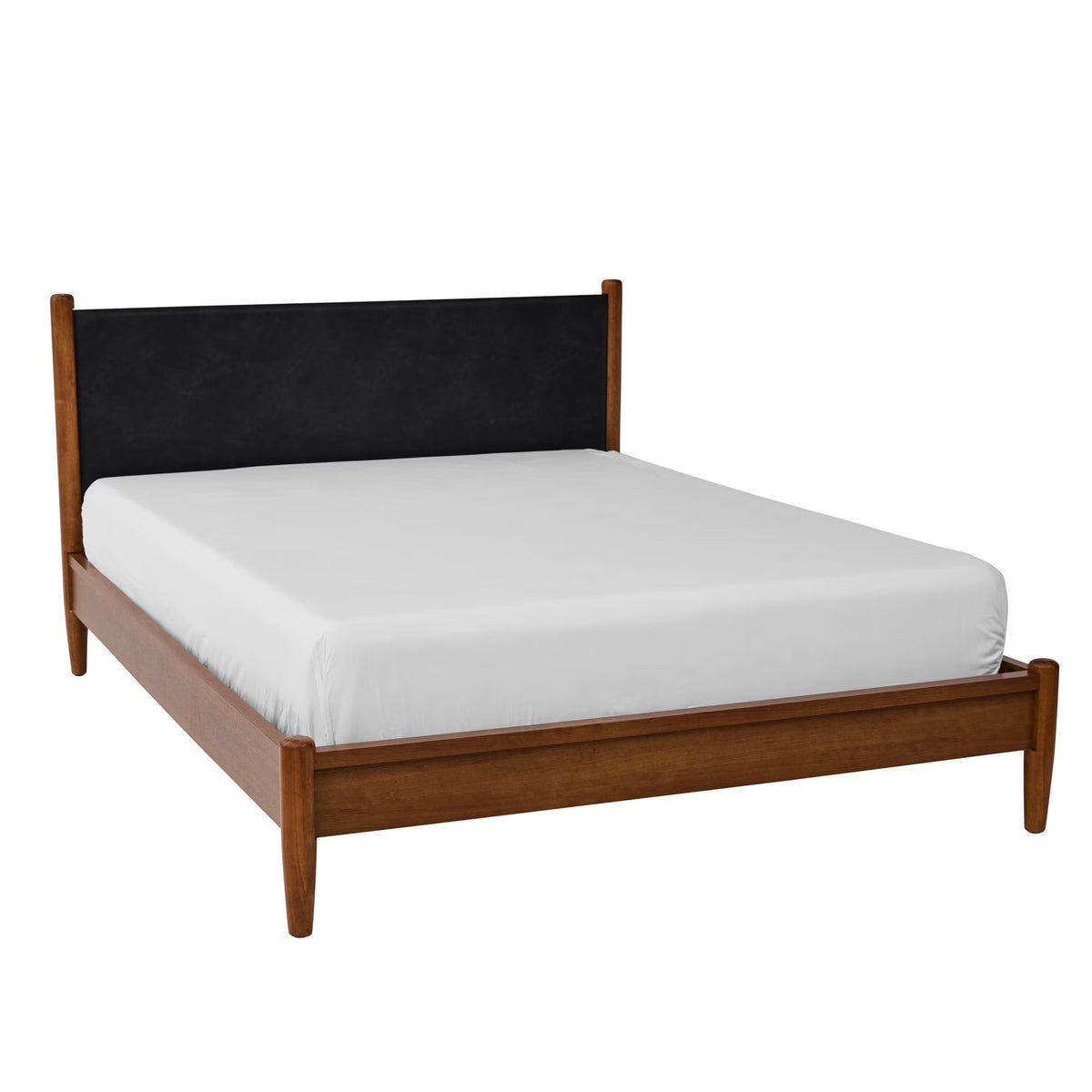 Greyson Queen Platform Bed, Black Faux Leather and Acorn Finish
