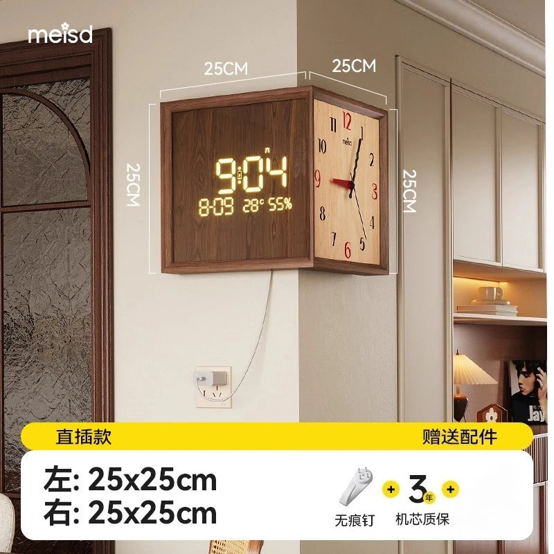 Dresden Collection | Geometric Atomic-Era Walnut Digital Clock - detail view 12 revealing design nuance in a Mid-Century Modern living room setting.