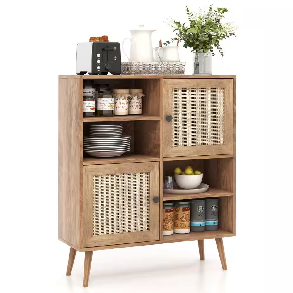 Natural MDF 31.5 In. Buffet Sideboard Accent Storage Cabinet Coffee Bar Cabinet Doors Cubbies