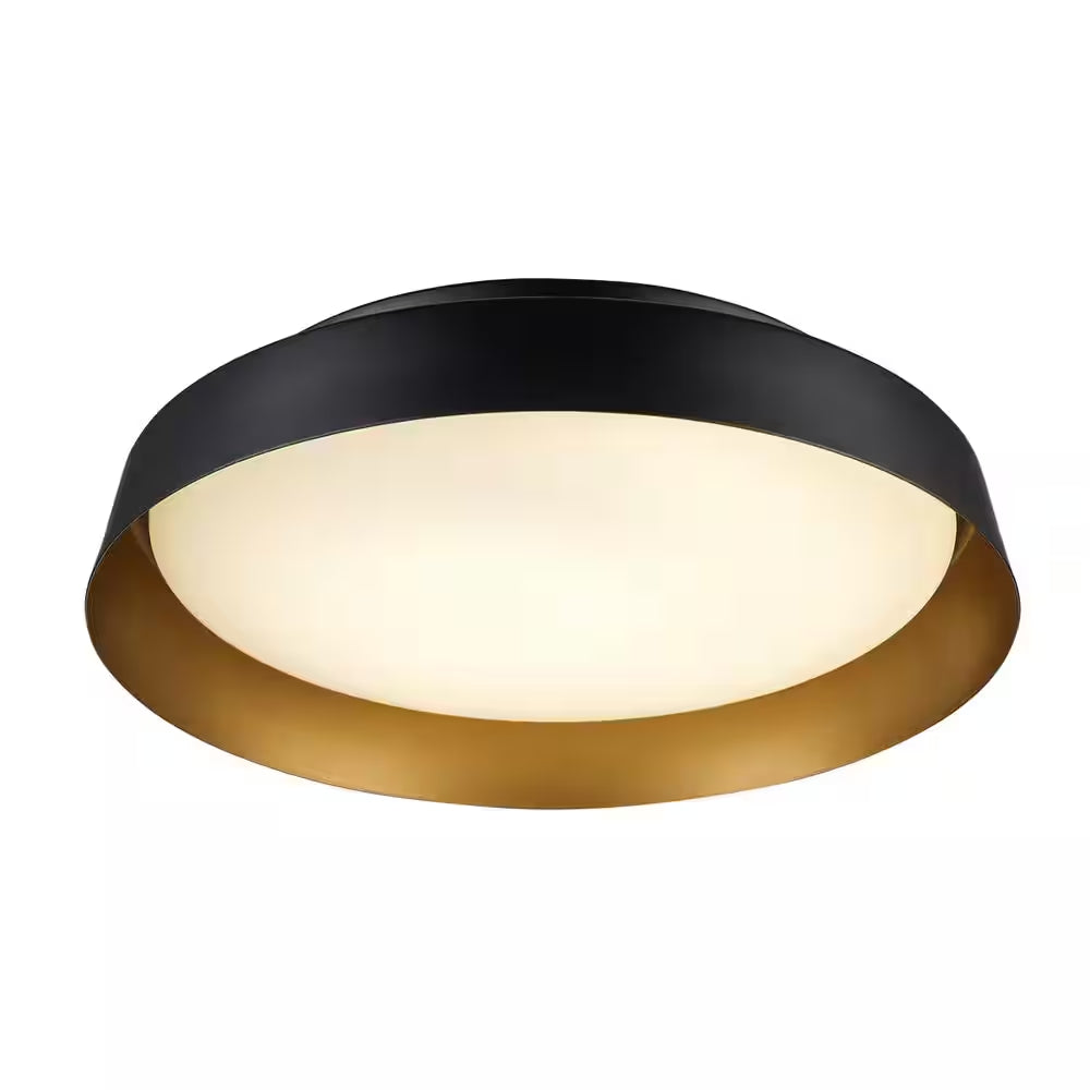13 In. Black and Gold Integrated LED Flush Mount Ceiling Light with Frosted Glass