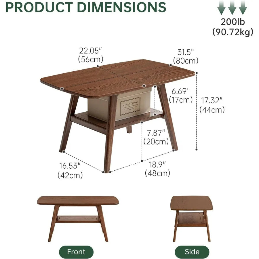 Belmont Collection | Tapered-Leg California Oak & Walnut Coffee Table - showcasing full sculptural form and curated finish in a Mid-Century Modern living room setting.