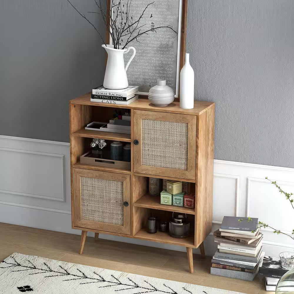 Natural MDF 31.5 In. Buffet Sideboard Accent Storage Cabinet Coffee Bar Cabinet Doors Cubbies