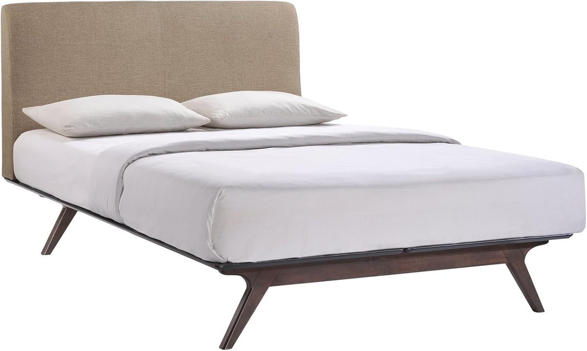 Mid-Century Modern Wood Platform Queen Size Bed