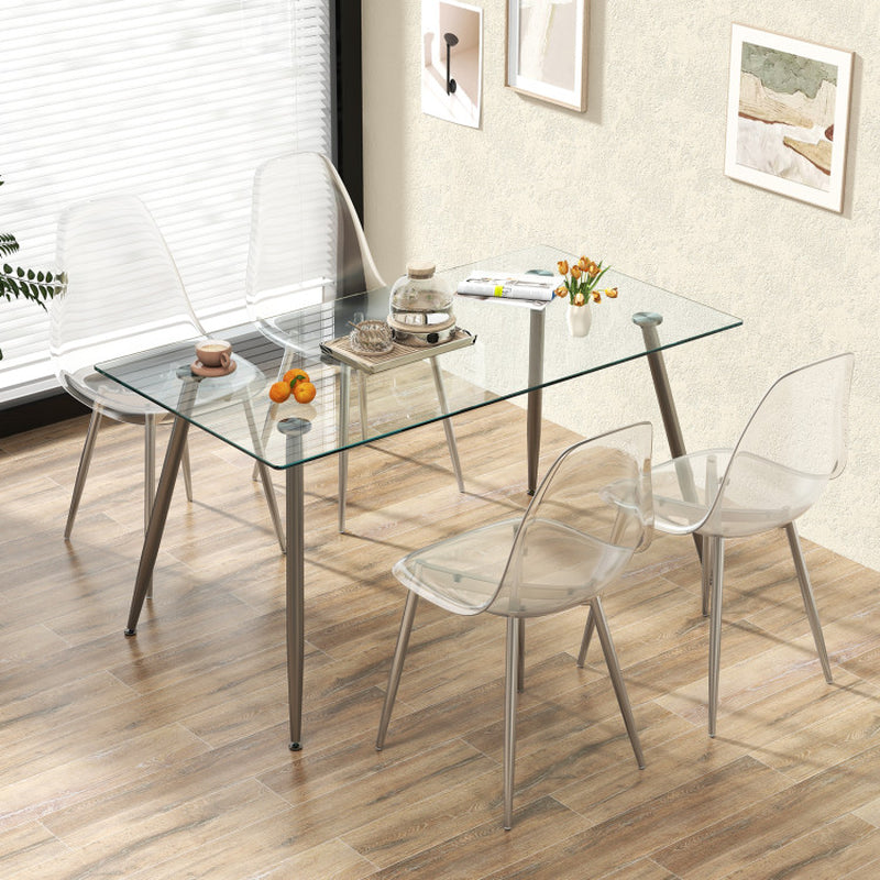 Set of 4 Dining Chairs Modern Plastic Shell Side Chair with Clear Seat and Wood Legs