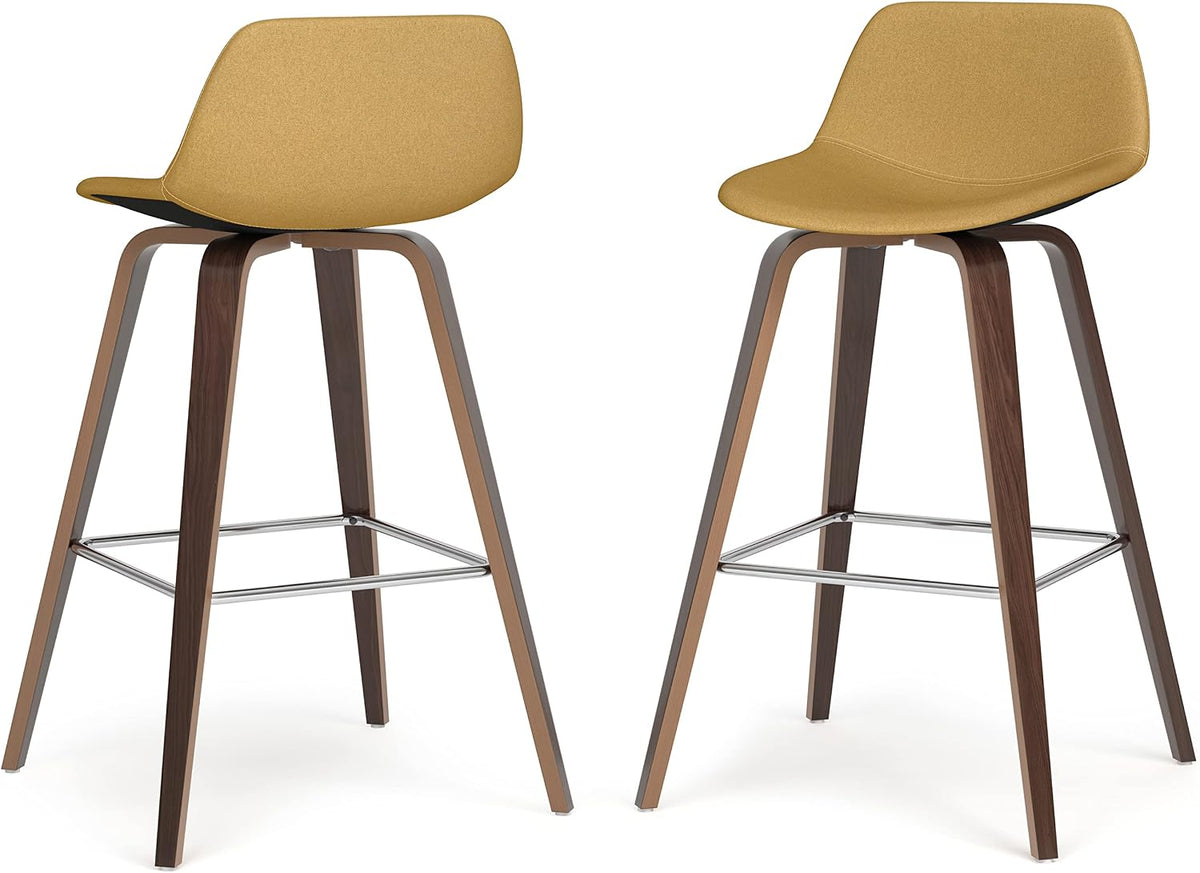 SIMPLIHOME Raya 24" Seat Height Vegan Leather Counter Stool (Set of 2) | Aqua Blue, Mid-Century Counter Stools with Curved Backrest and Footrest; Upholstered Kitchen or Bar Seating.