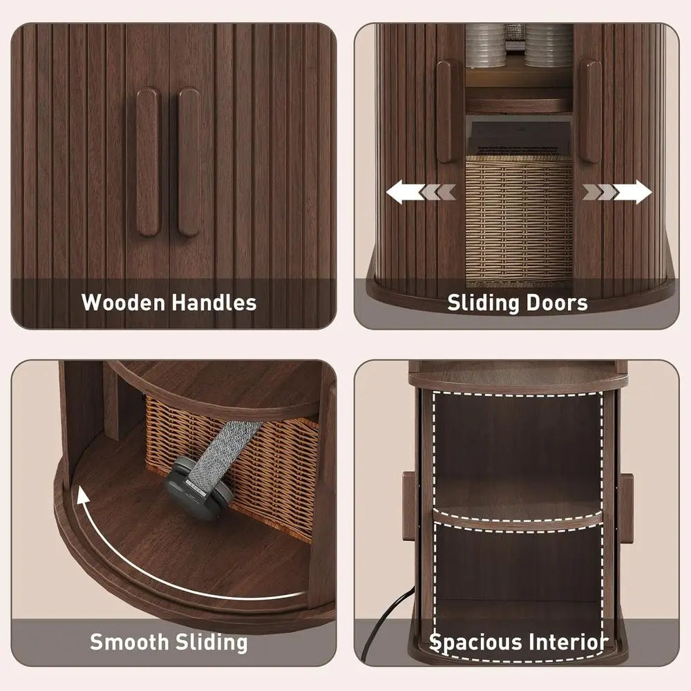 Dresden Collection | Fluted Brass-Accented Walnut Charging Station - featuring close-up joinery and artisanal finish quality in a Mid-Century Modern living room setting.