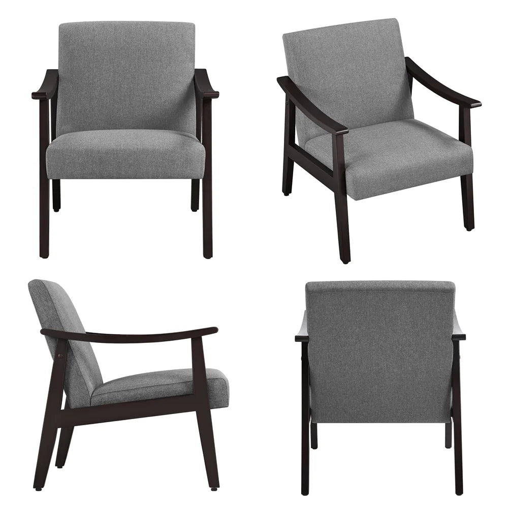 Mid-Century Modern Accent Chair with Wooden Frame, Dark Gray Fabric