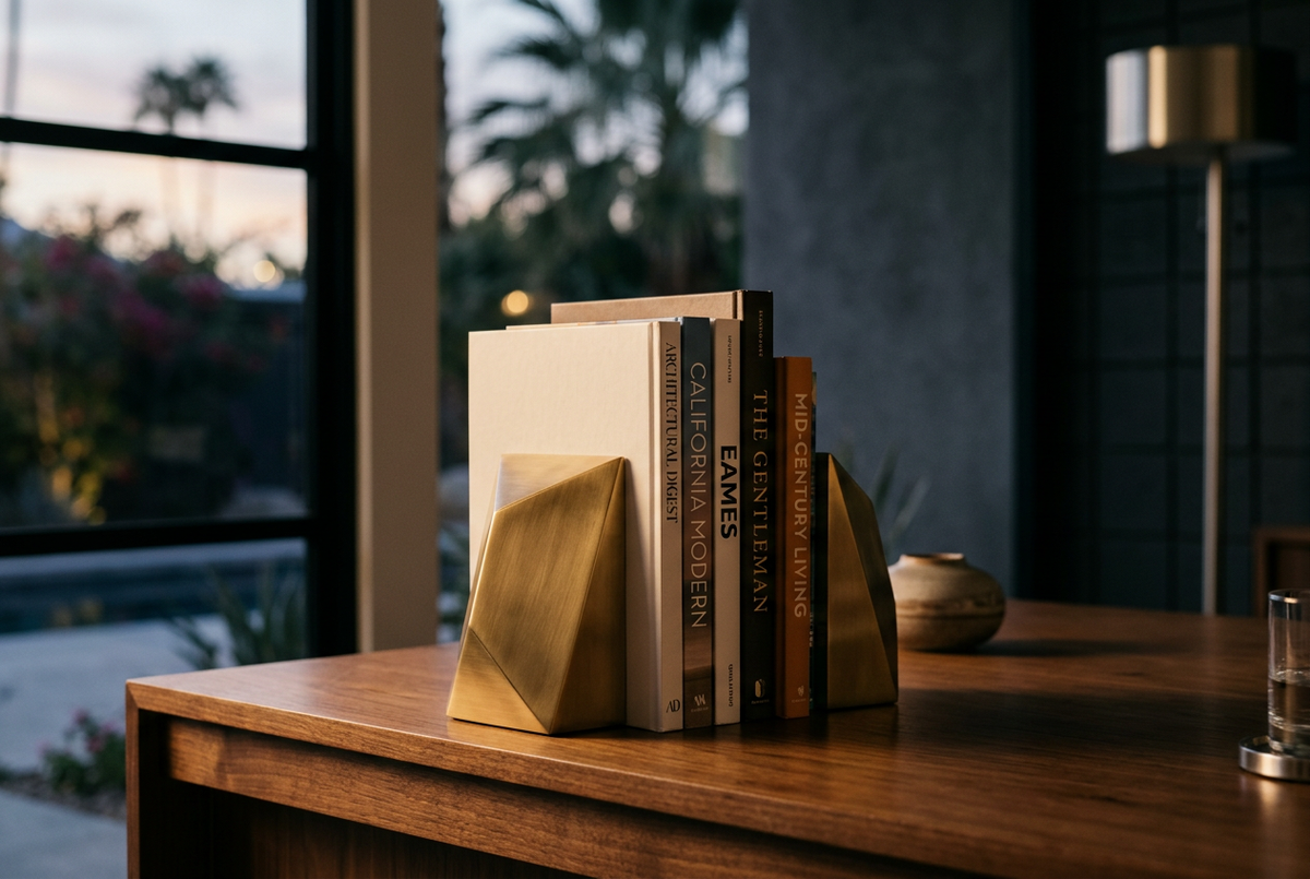 Geometric Brass Bookends | Art Deco Sentinel