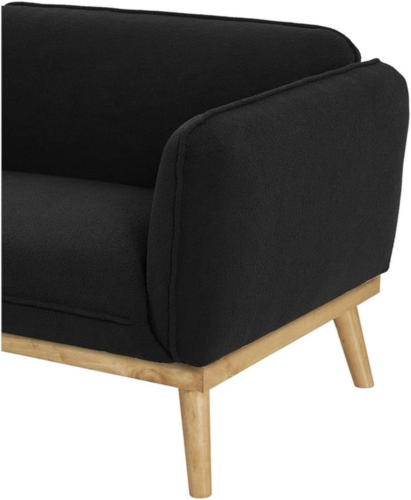 Meridian Furniture 159Black-S Nolita Collection Mid-Century Modern Boucle Fabric Upholstered Sofa with Rich Black Boucle Fabric, Natural Finish Solid Wood Base, 82" W X 32.5" D X 32" H, Black