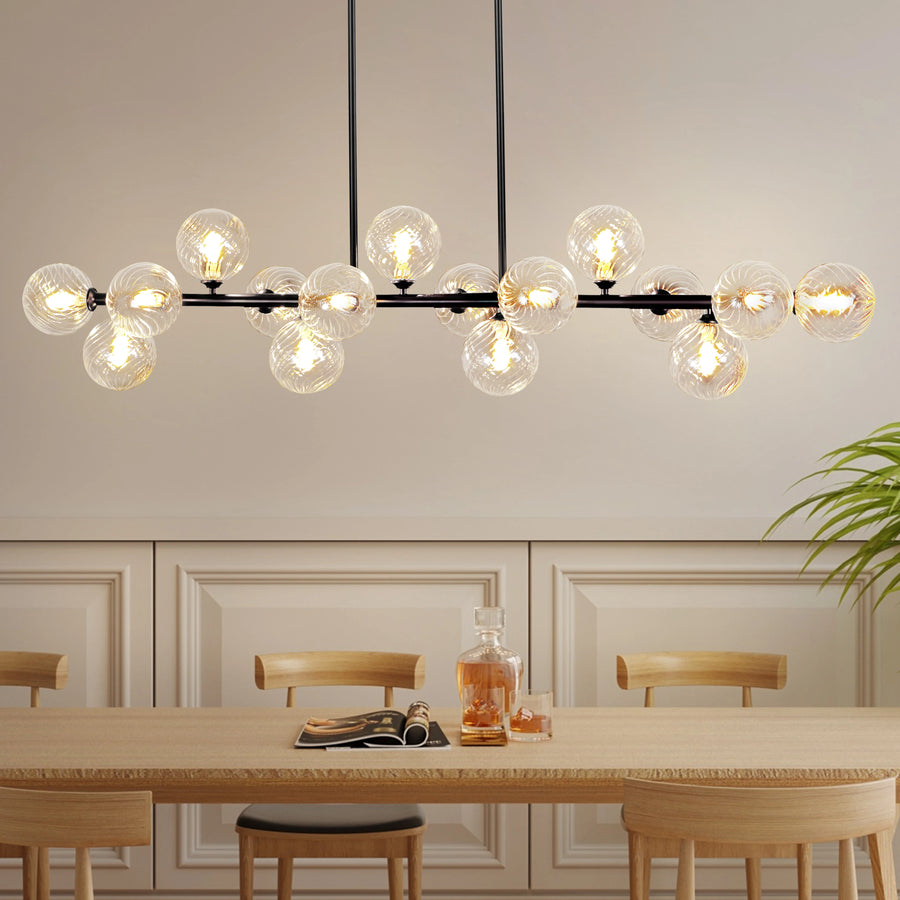 Astoria Collection | Geometric Brass-Accented Brass Sputnik Chandelier | 54-Inch Statement - showcasing full sculptural form and curated finish in a Mid-Century Modern living room setting.