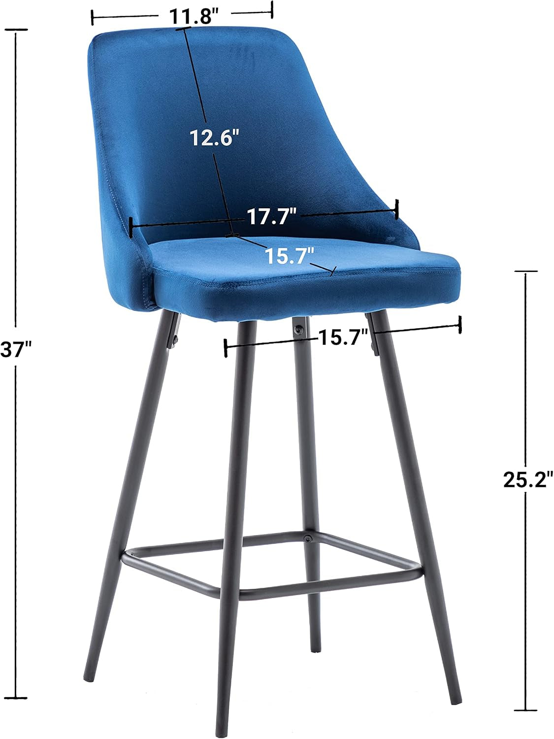 Set of 2,Premium Upholstered Dining 25" Seat Height, High Back Count Stool Bar Chairs, Pack Blue Velvet Barstools