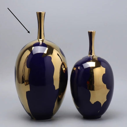 Fontaine Collection | Sculptural Gold-Trimmed Ceramic & Gold Leaf Vase - featuring close-up joinery and artisanal finish quality in a Mid-Century Modern living room setting.