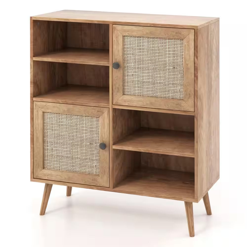 Natural MDF 31.5 In. Buffet Sideboard Accent Storage Cabinet Coffee Bar Cabinet Doors Cubbies