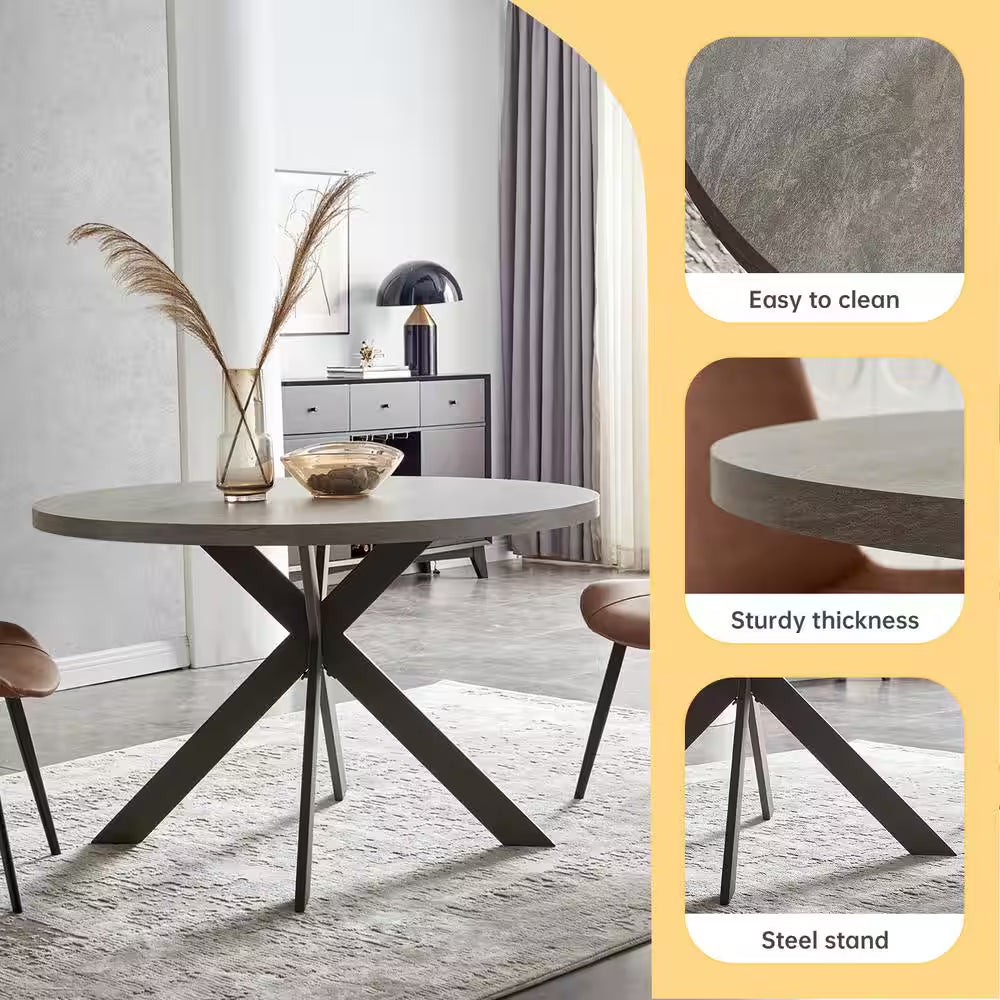 47.2 In. round Gray Mid Century Modern Dining Table for 4-6 Person with Steel Legs(Seats 4)