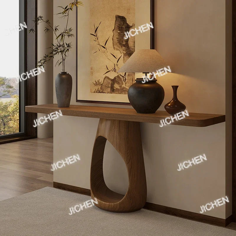 Valencia Collection | Tapered-Leg California Walnut Console Table - showcasing full sculptural form and curated finish in a Mid-Century Modern entryway setting.