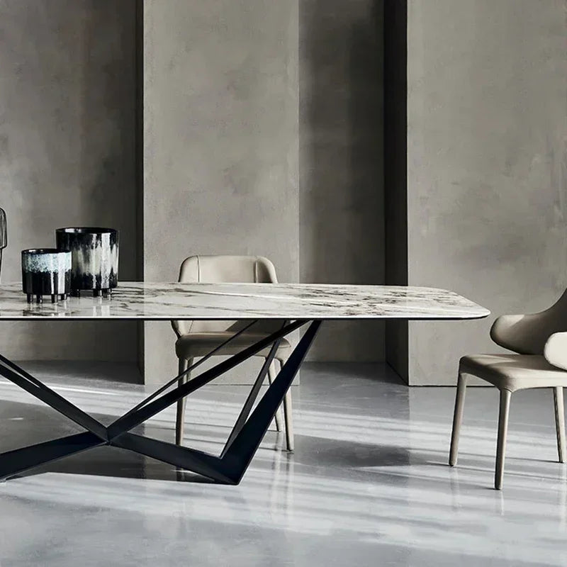 Dresden Collection | Arched Marble-Topped Polished Obsidian Marble Dining Table - revealing tonal warmth and surface patina under ambient light in a Mid-Century Modern dining room setting.