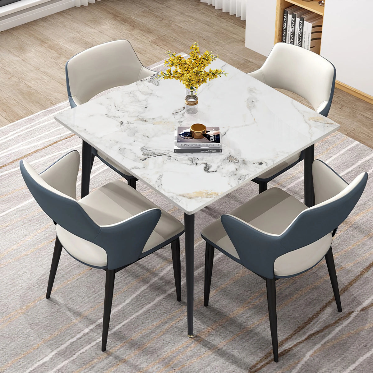 Dresden Collection | Hairpin-Legged Stone-Top Slate Dining Table - highlighting material texture and craftsmanship detail in a Mid-Century Modern dining room setting.
