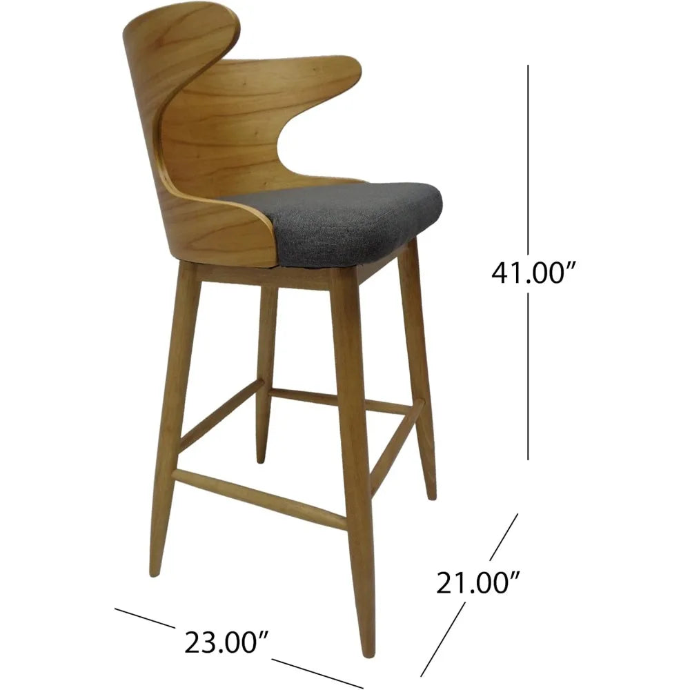 Meridian Collection | Steel-Framed Atomic-Era Charcoal & Steel Barstool Set - presented at scale within a designed interior in a Mid-Century Modern dining room setting.