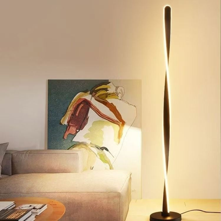 Langston Collection | Arched Nordic Minimalist Floor Lamp - showcasing full sculptural form and curated finish in a Mid-Century Modern living room setting.