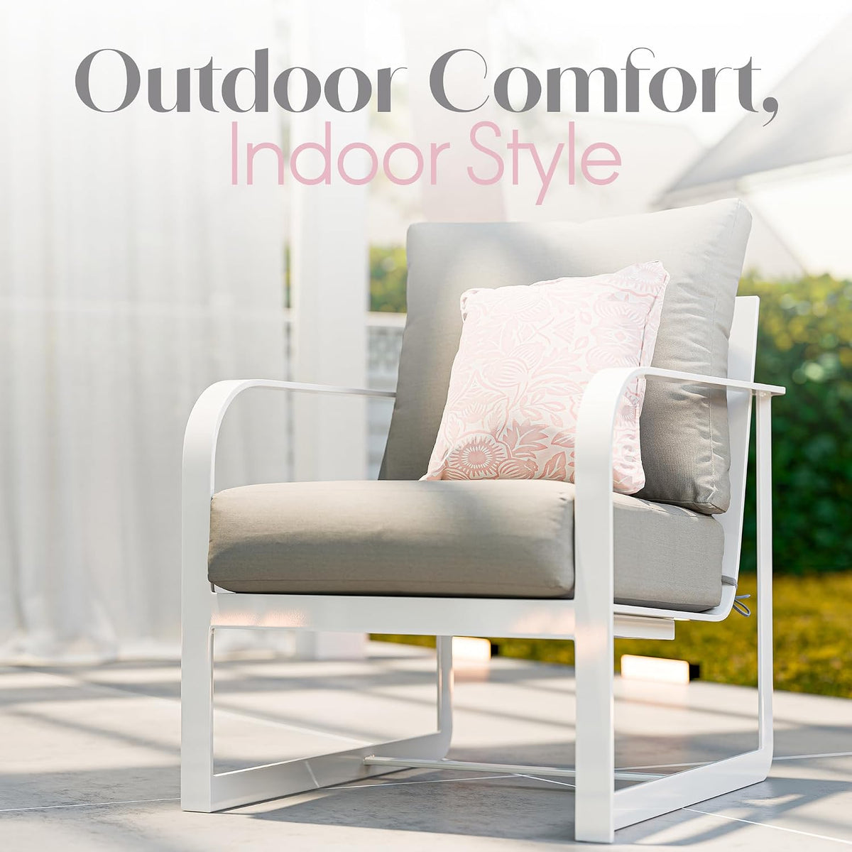 Mirabelle Modern Outdoor Patio Modular Furniture Collection, White or Gold Frame, Arm Chair