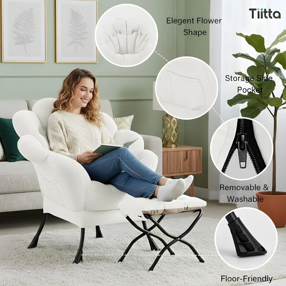 Dresden Collection | Sculptural Velvet-Cushioned Botanical Velvet Lounge & Ottoman - featuring close-up joinery and artisanal finish quality in a Mid-Century Modern living room setting.