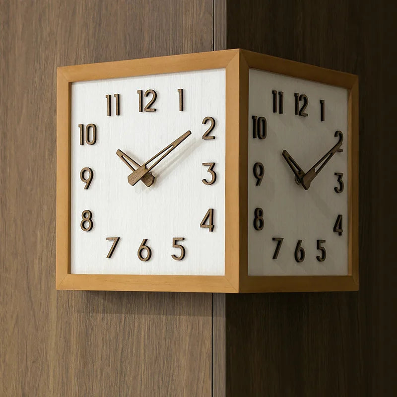 Dresden Collection | Sculptural Atomic-Era Dual-Sided Walnut Clock - highlighting material texture and craftsmanship detail in a Mid-Century Modern living room setting.