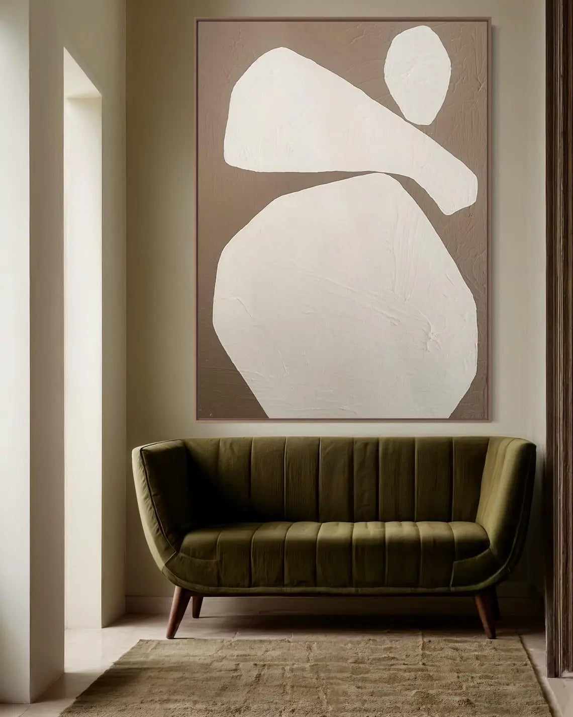 Fontaine Collection | Geometric Desert-Modern Mustard Canvas - detail view 20 revealing design nuance in a Mid-Century Modern living room setting.