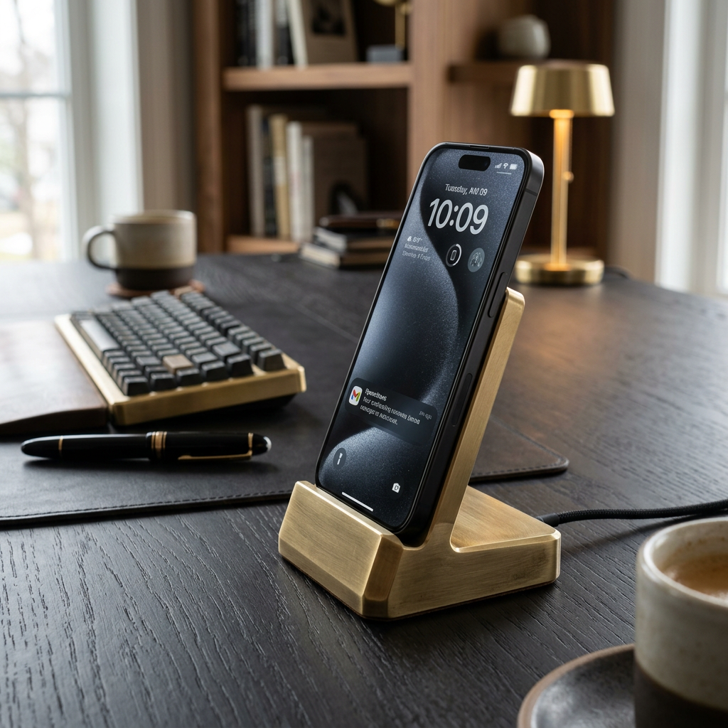 Minimalist Brass Smartphone Dock | Wedtree Edition - Heavy-gauge brass dock.