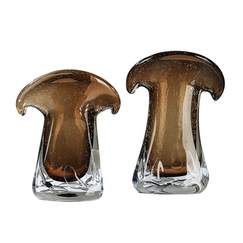 Cordova Collection | Sculptural Glass-Topped Amber Glass Hydroponic Vessel - featuring close-up joinery and artisanal finish quality in a Mid-Century Modern living room setting.