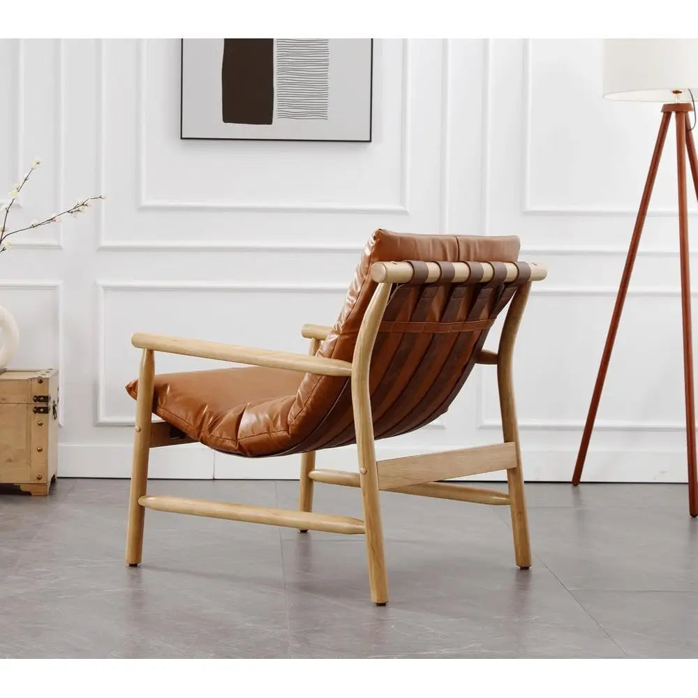 Ellington Collection | Geometric Leather-Wrapped Vegan Leather Armchair - captured in a curated lifestyle vignette in a Mid-Century Modern living room setting.