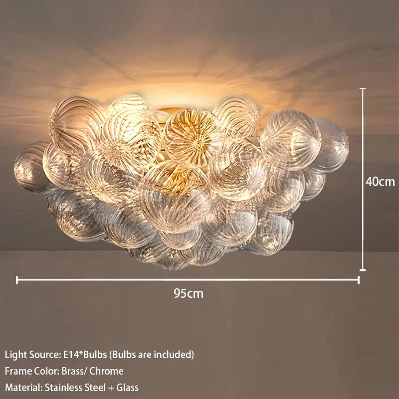 Mid Century Ribbed Glass Pendant Light - Clear Bubble Ball Elegance