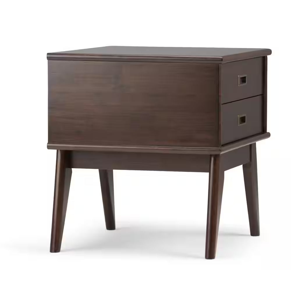 Draper Solid Hardwood 22 In. Wide Rectangle Mid-Century Modern End Side Table in Medium Auburn Brown
