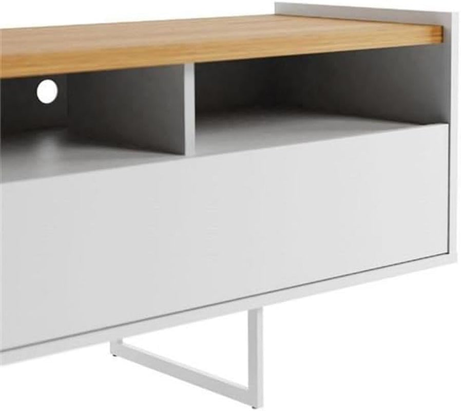 Winston 53.14" TV Stand with 4 Shelves, 53.14 Inches, White and Cinnamon