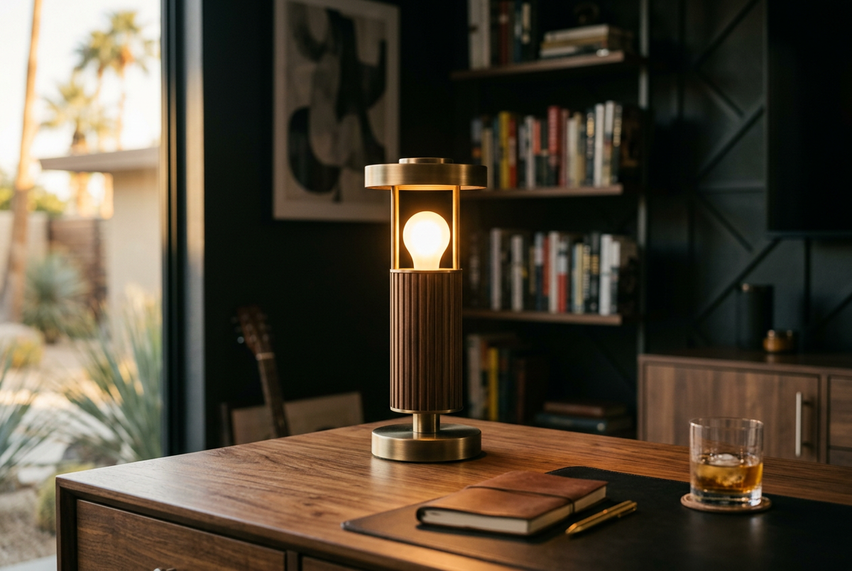 Walnut & Antique Brass Cordless Table Lamp | Adesso Connie