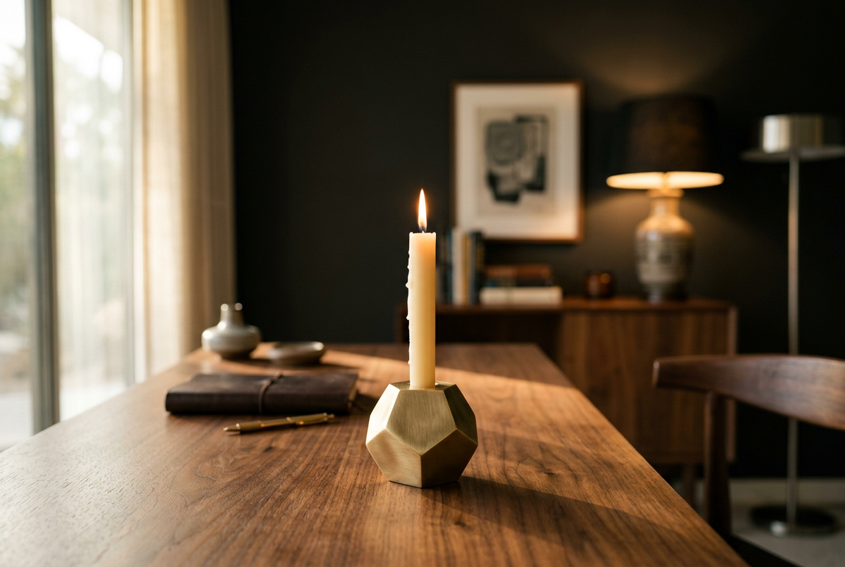 Brass Geometric Candle Holder | Art Deco Flame