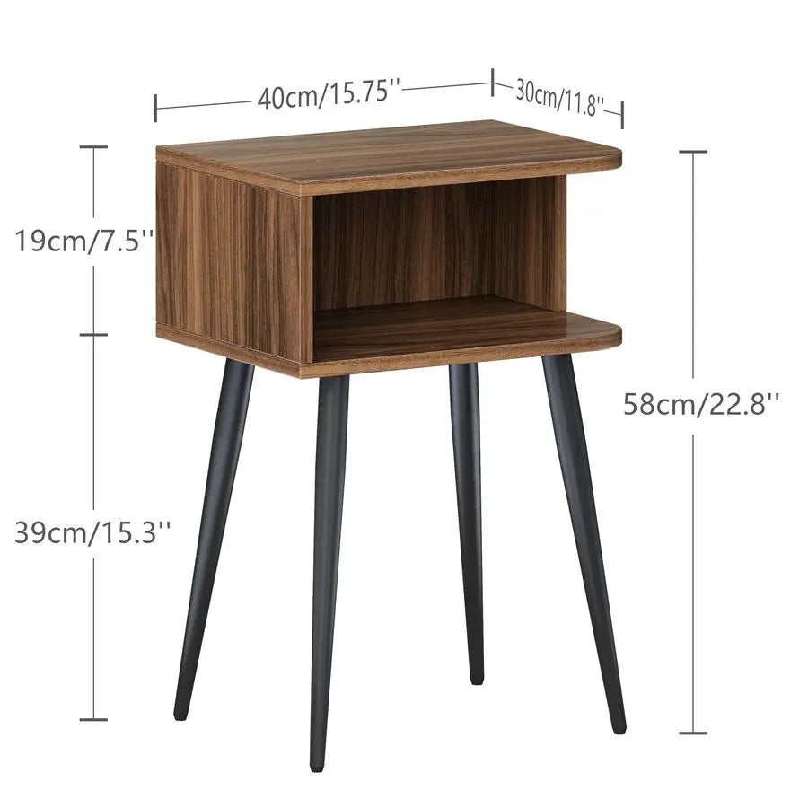Cordoba Collection | Low-Profile Brass-Accented Walnut Nightstands - Set of 2 - captured in a curated lifestyle vignette in a Mid-Century Modern bedroom setting.