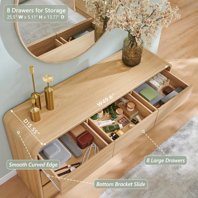 Dresden Collection | Sculptural Brass-Accented Walnut 8-Drawer Dresser - presented at scale within a designed interior in a Mid-Century Modern bedroom setting.