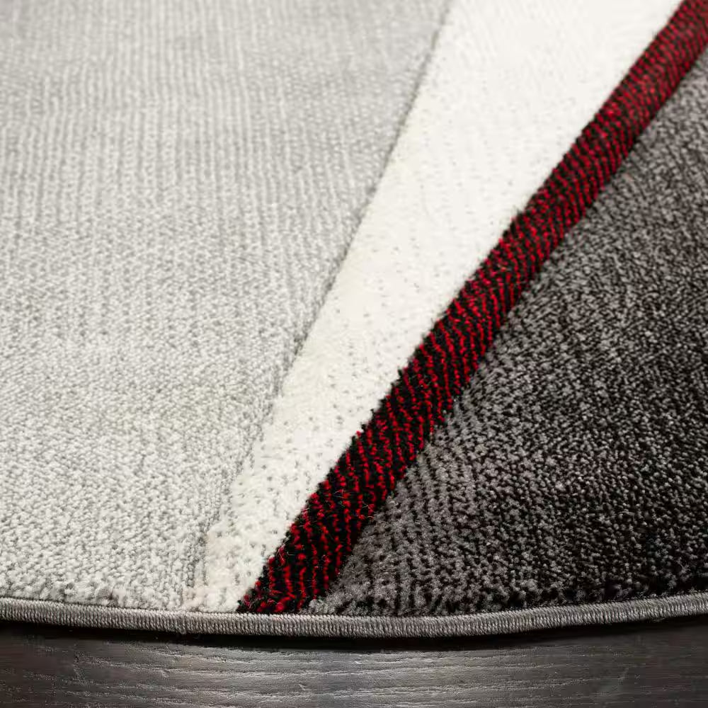 Hollywood Gray/Red 7 Ft. X 7 Ft. round Abstract Area Rug