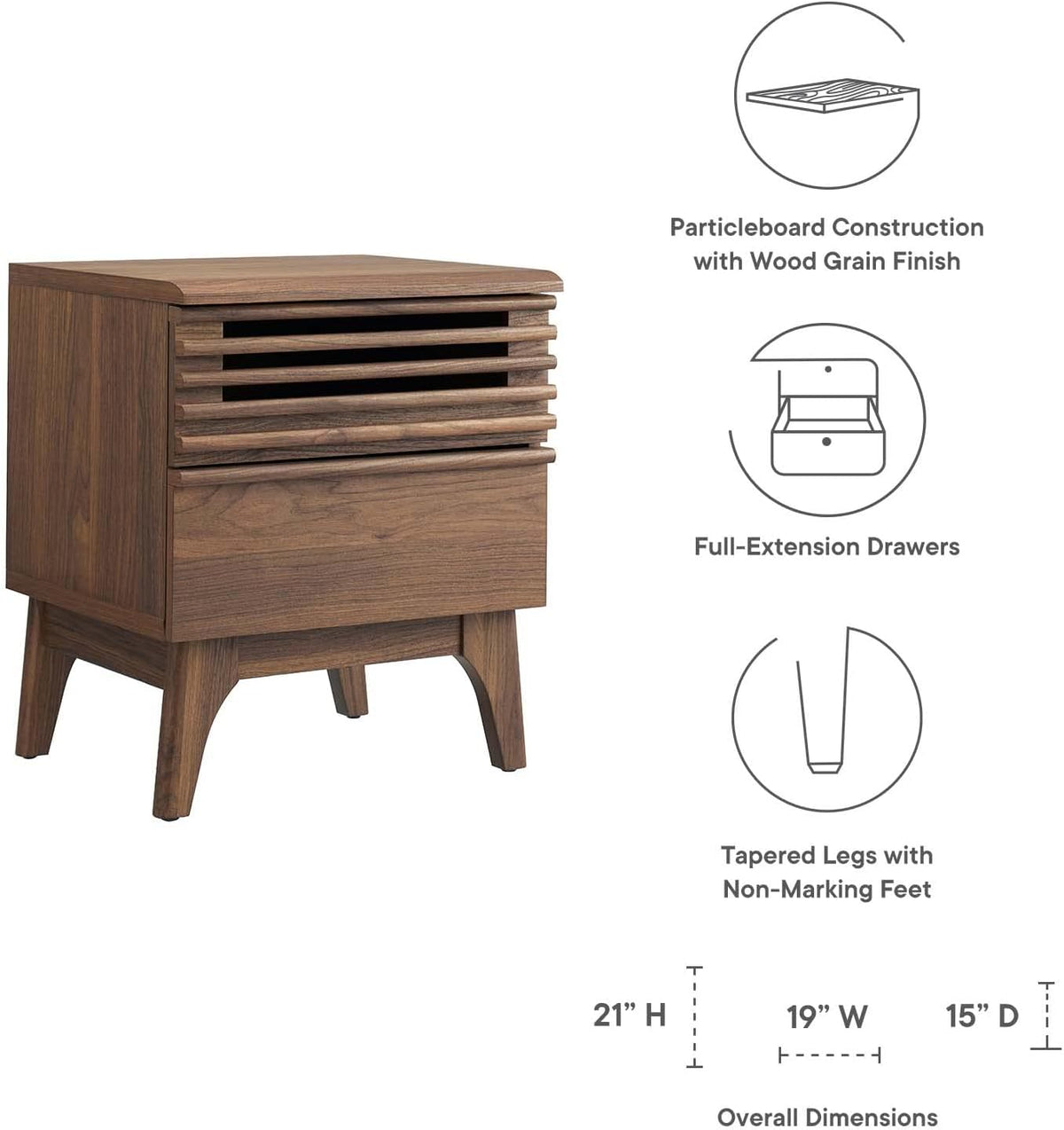 Modway Render Mid-Century Modern, Nightstand, Walnut