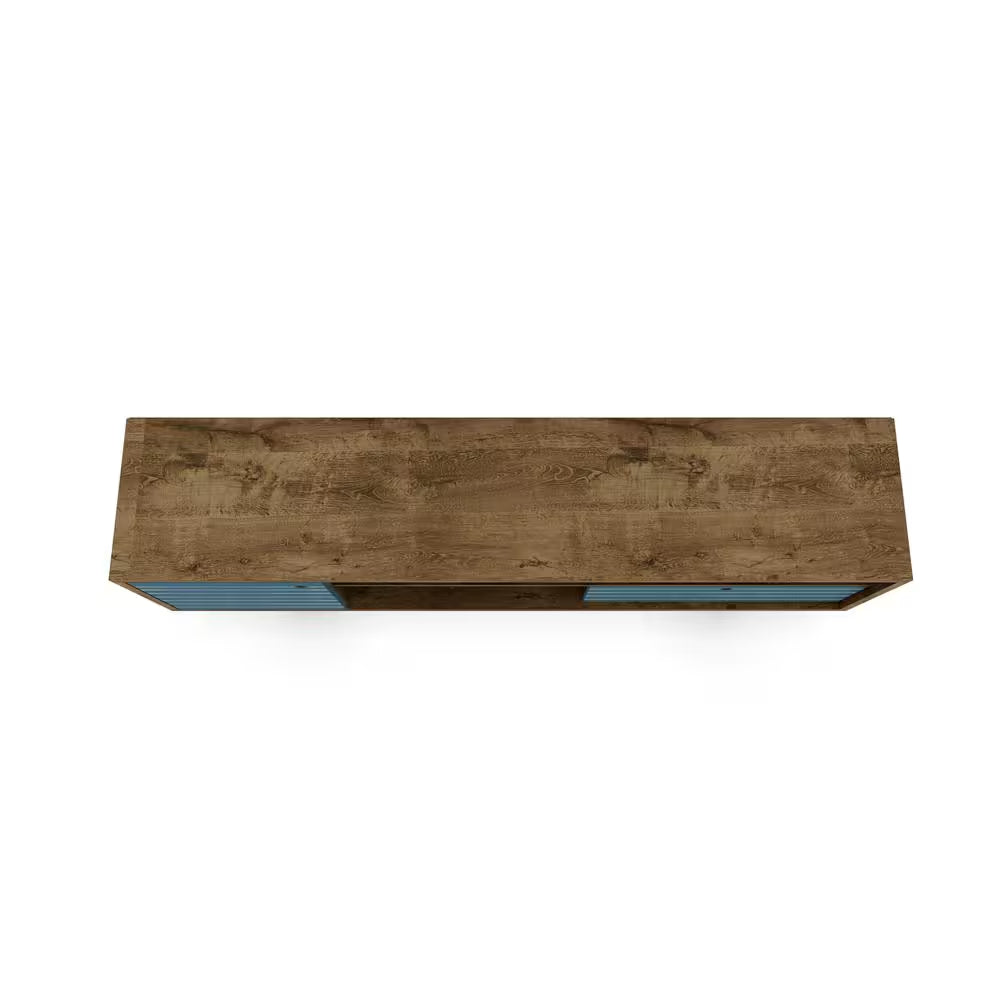 Liberty 70.86 In. Rustic Brown and Aqua Blue TV Stand Fits Tvs up to 65 In. with Storage Doors and Cable Management
