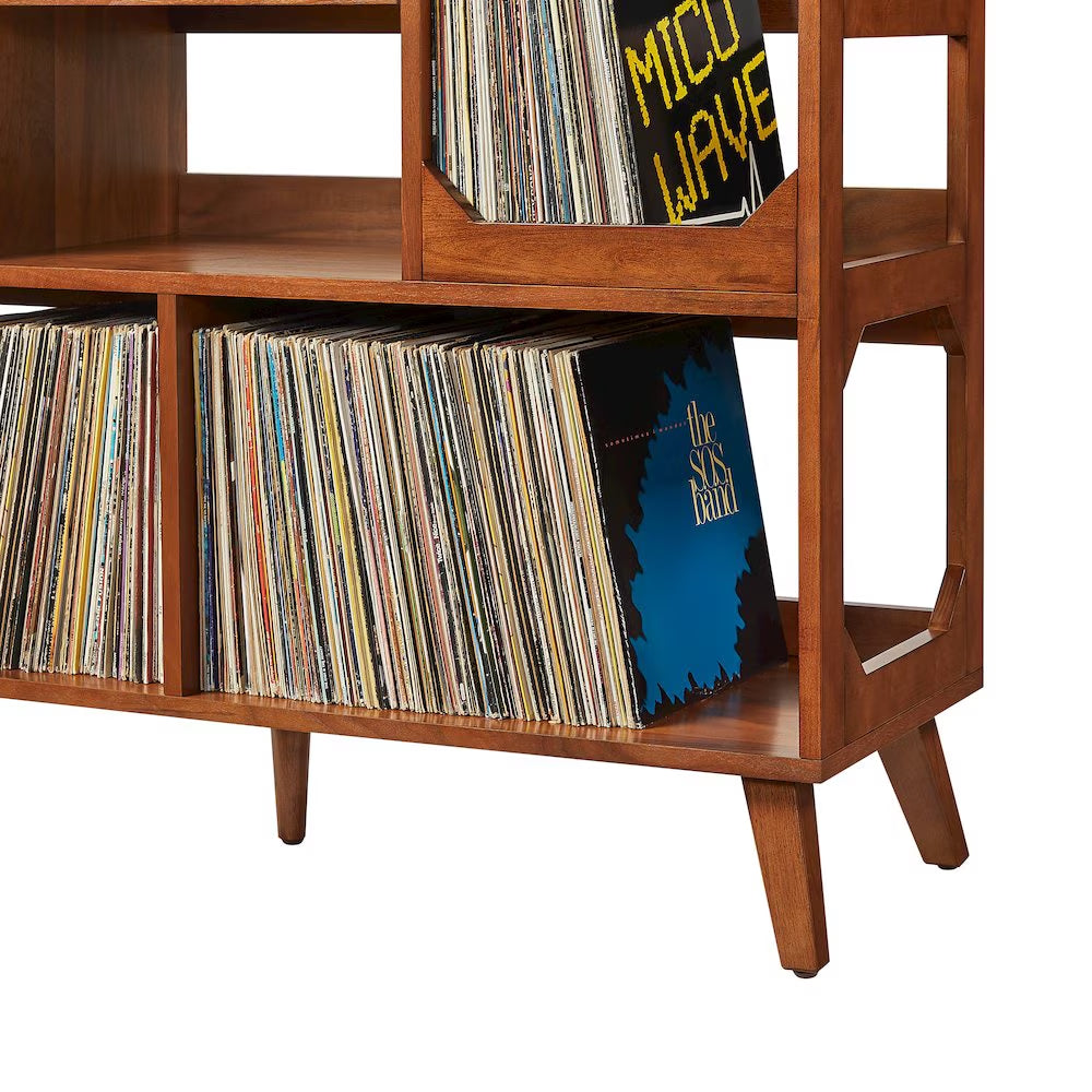 Asheville Mid-Century Modern Media Console Record Player Stand, Storage for Vinyl Records