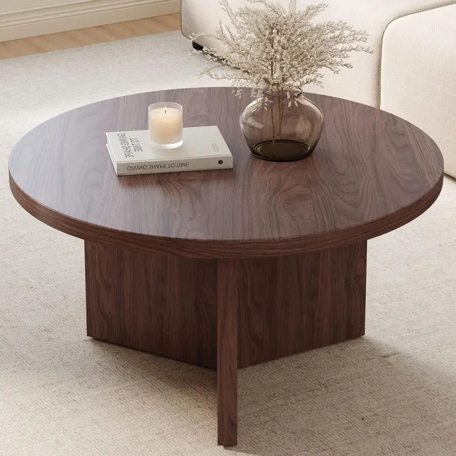Astoria Collection | Desert-Modern Walnut Coffee Table - captured in a curated lifestyle vignette in a Mid-Century Modern living room setting.