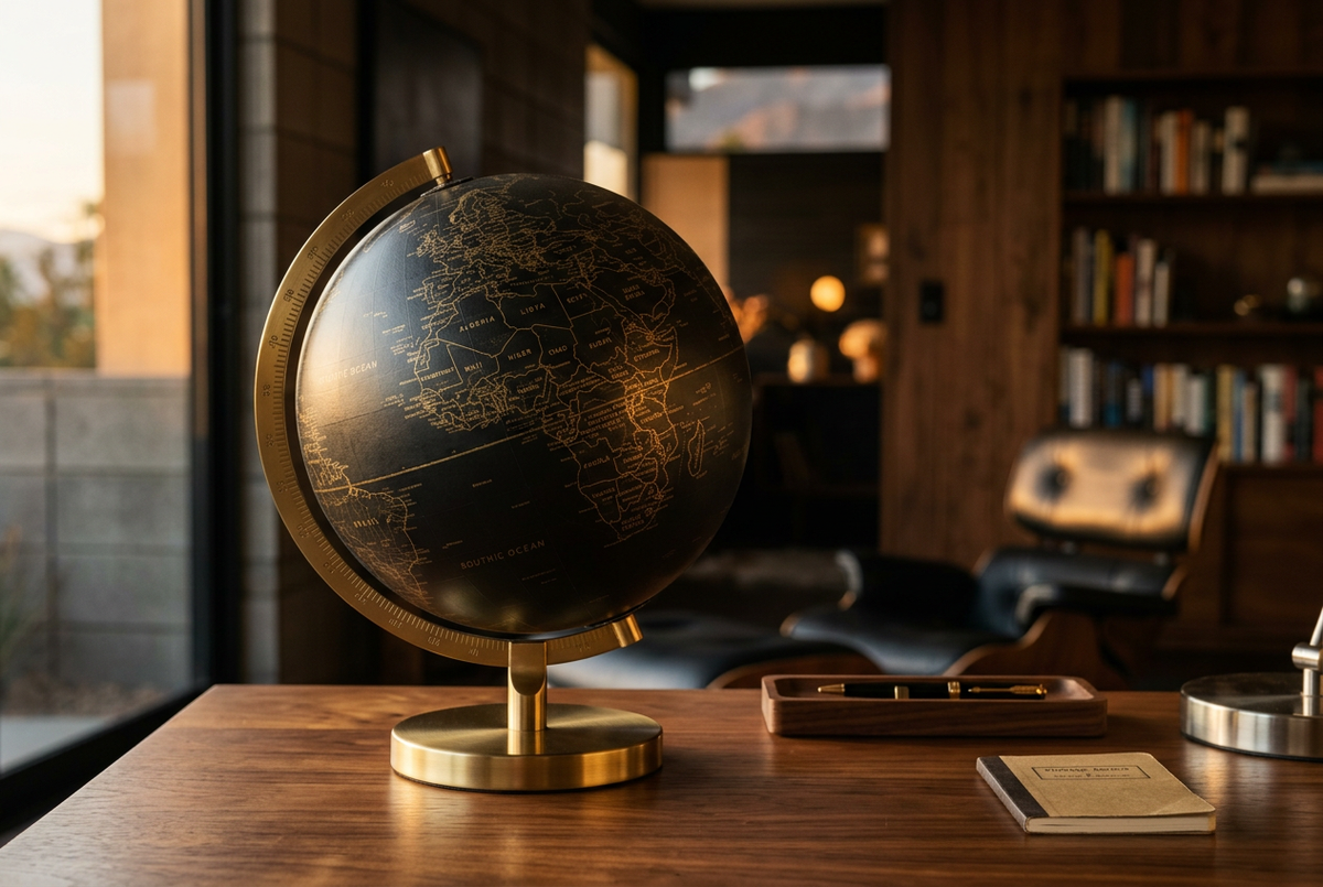 Matte Black & Gold Desktop Globe | Noir Atlas