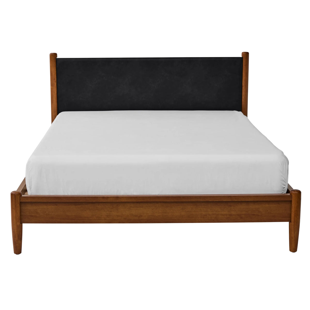 Greyson Queen Platform Bed, Black Faux Leather and Acorn Finish