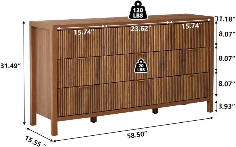 Belmont Collection | Tapered-Leg Atomic-Era Walnut 9-Drawer Dresser - captured in a curated lifestyle vignette in a Mid-Century Modern bedroom setting.