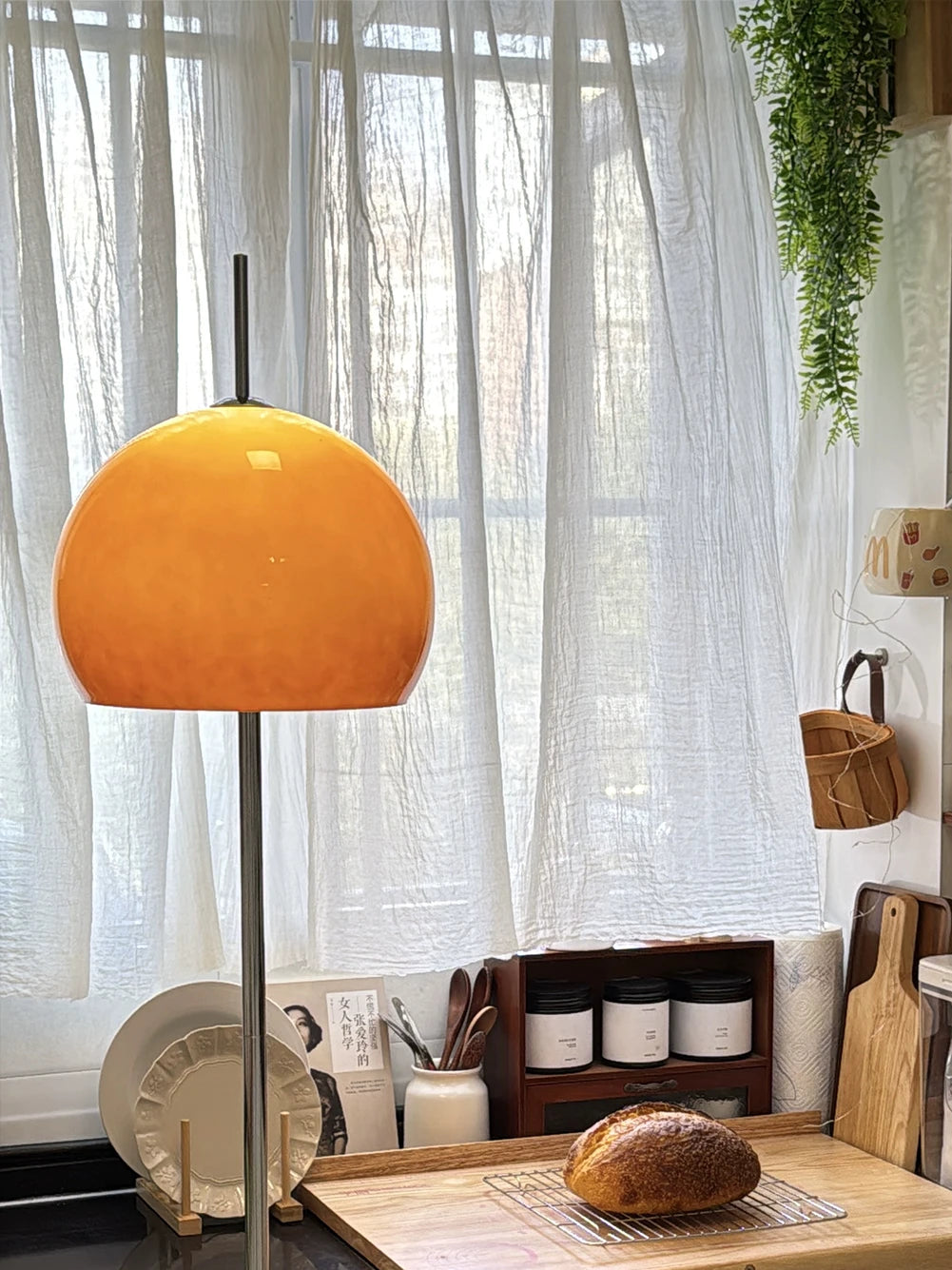 Fontaine Collection | Sculptural Glass-Topped Frosted Glass Floor Lamp - captured in a curated lifestyle vignette in a Mid-Century Modern living room setting.