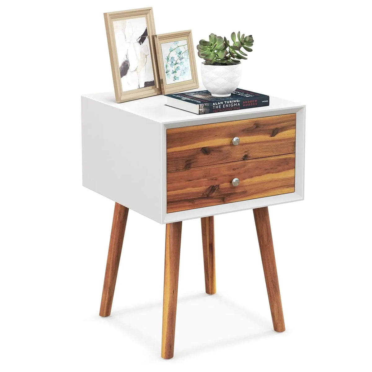 Dresden Collection | Drawer Walnut Nightstand - revealing tonal warmth and surface patina under ambient light in a Mid-Century Modern bedroom setting.