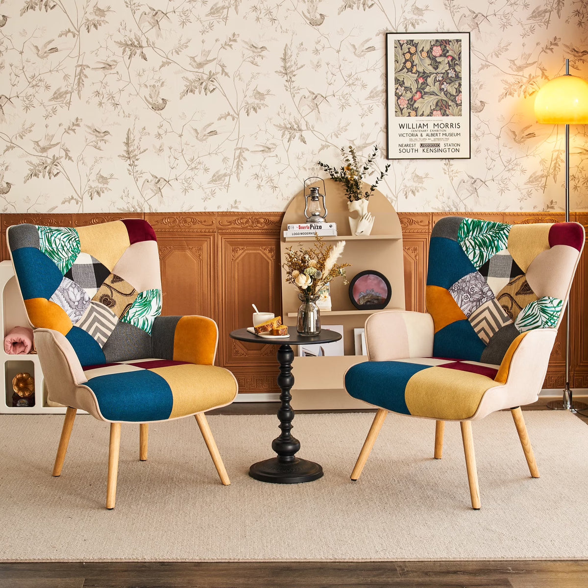 TEWLOSS Patchwork Accent Chairs Set of 2 Living Room Chairs, Boho Blue