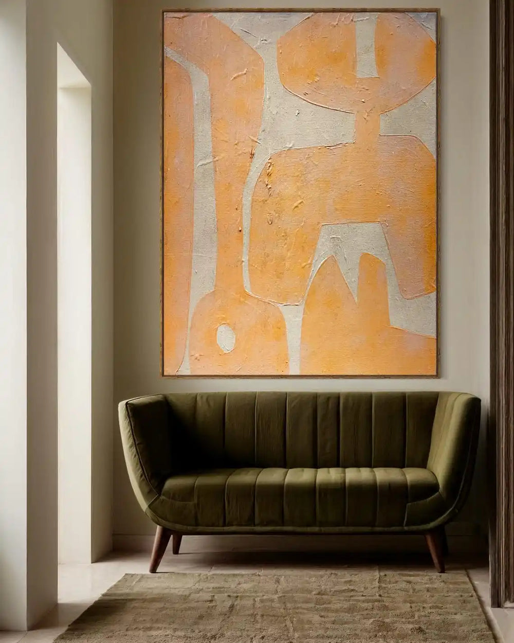 Mustard Yellow Textured Abstract Painting - Mid Century Modern Elegance